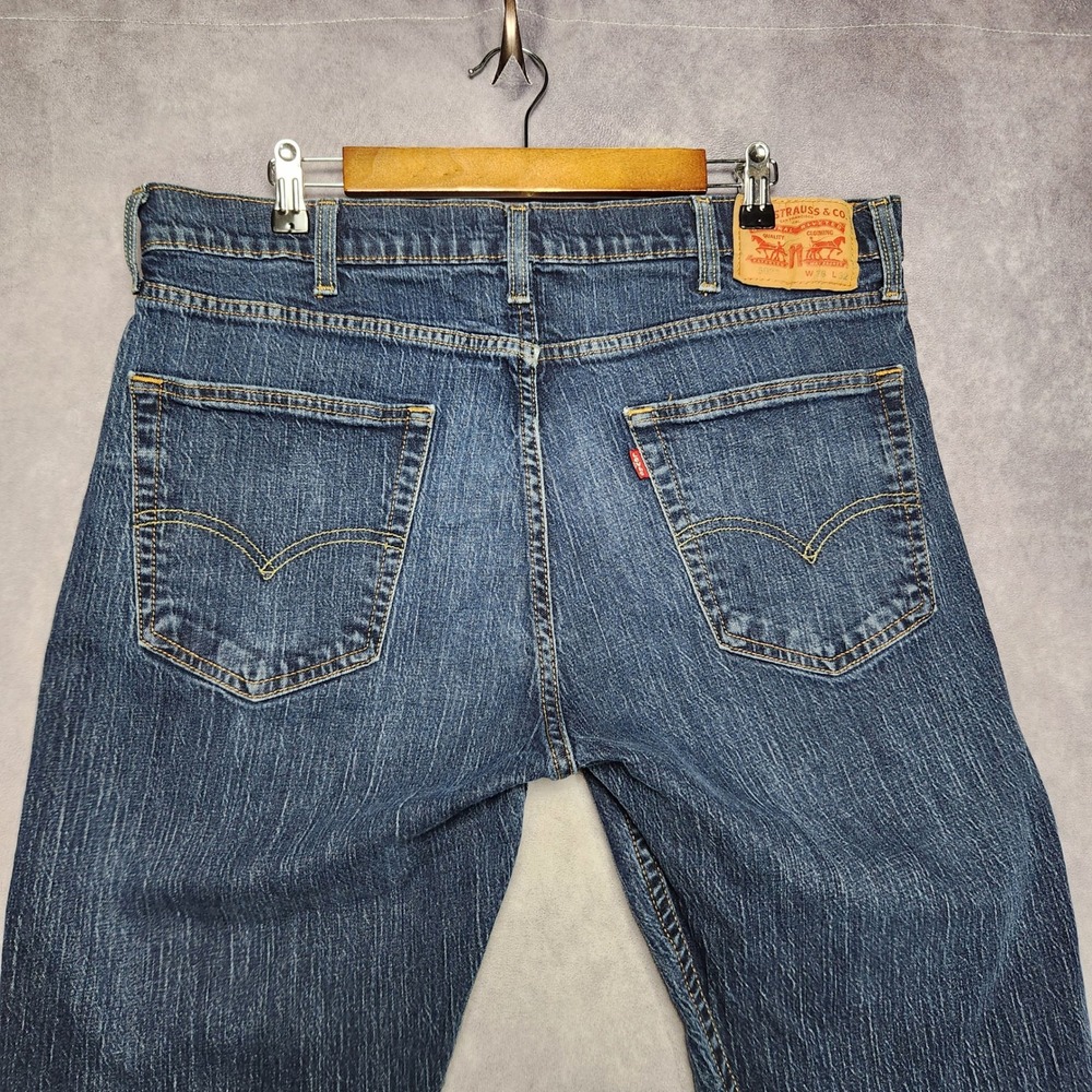 Levis 502 Regular Taper Mens Jeans size 36 38x32 Dark Wash Blue Stretch - Picture 3 of 16